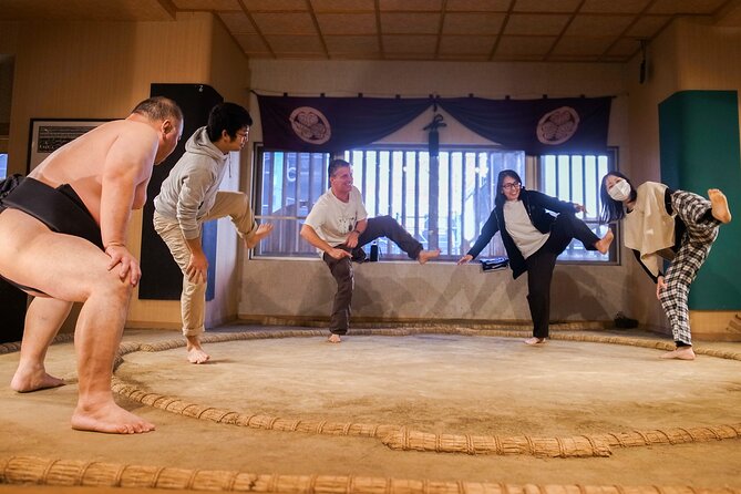 1.5 Hour VIP Sumo Event in Tokyo - Practicing the exercises before entering the ring
