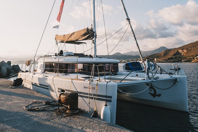 Balos & Gramvousa Luxury Catamaran Sailing Cruise from Kissamos - Leaving Kissamos with coffee and a light meal