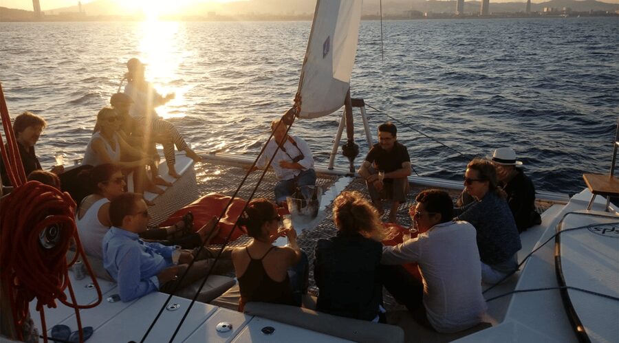 Barcelona: Shared cruise on luxury catamaran Drinks + Snacks - Along the coast past Barceloneta