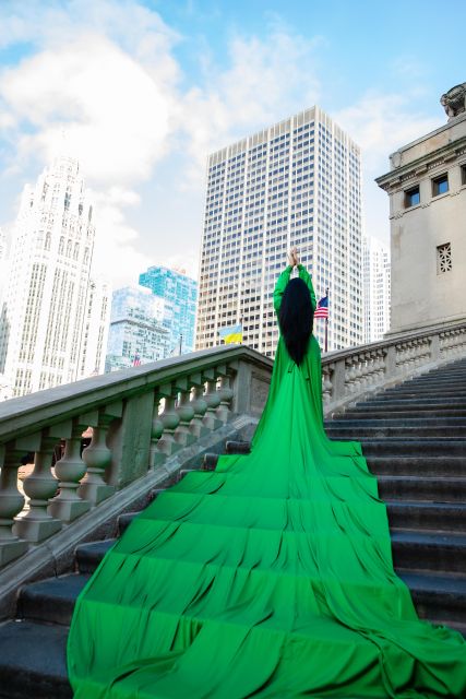 Chicago Luxury Flying Dress Photoshoot - A Chicago portrait session with a theatrical entrance