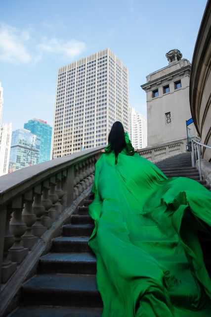 Chicago Luxury Flying Dress Photoshoot - Walking toward the Chicago Riverwalk