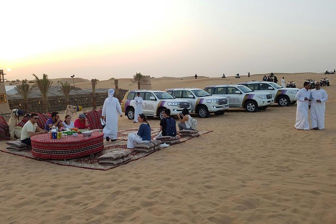 Dubai Desert Safari evening with VIP Treat , BBQ Buffet and Exciting Liveshows - Dune bashing in a Land Cruiser