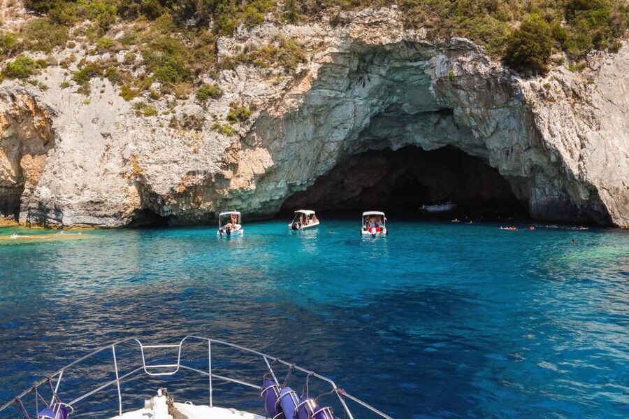 From Corfu: Luxury Yacht Cruise to Paxos and Antipaxos - The Blue Caves are a sightseeing stop, not a long shore visit