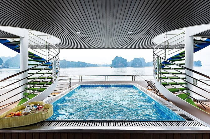 Halong Bay Day Tour Luxury Cruise With Jacuzzi and Buffet Lunch - Titop Island for a view, swim, or short hike