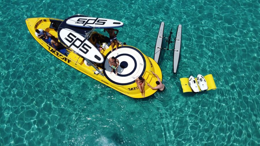 Ibiza: Beach and Cave Boat Tour with Luxury Water Toys - A floating platform for slower moments