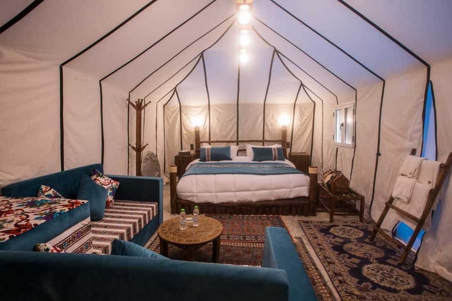 Overnight in Luxury Tent in Desert Camp Erg Chebbi Merzouga - Luxury tent comforts after sunset