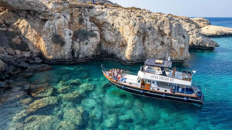 Protaras: Luxury Blue Lagoon Cruise / 3H, 2 Swim Stops - Konnos Beach and the caves of Cape Greco
