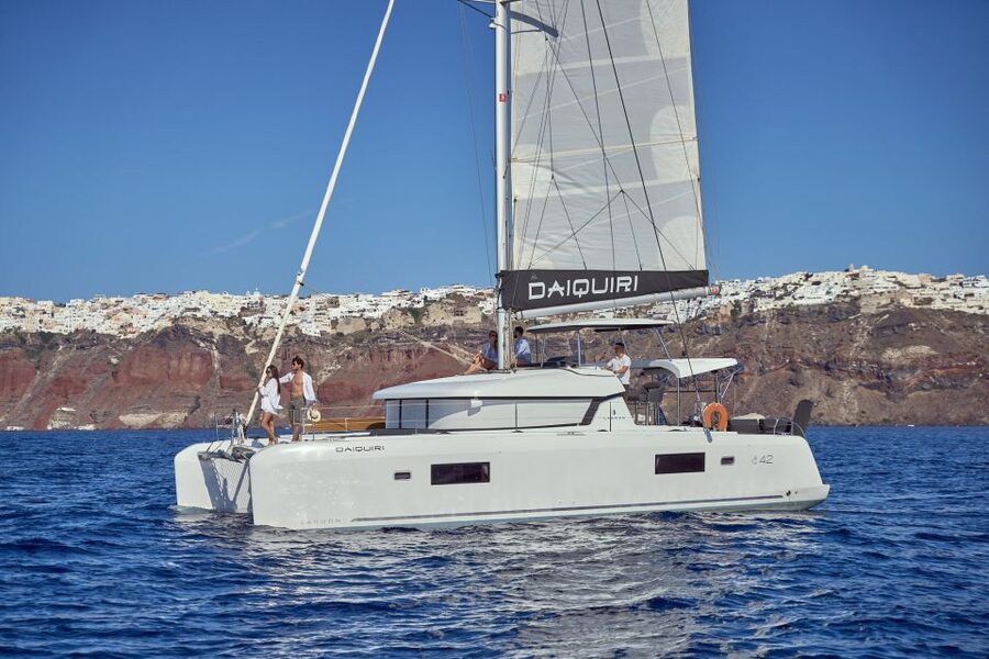 Santorini: Day Luxury Catamaran Cruise with Meal & Drinks - A Greek BBQ served on the boat