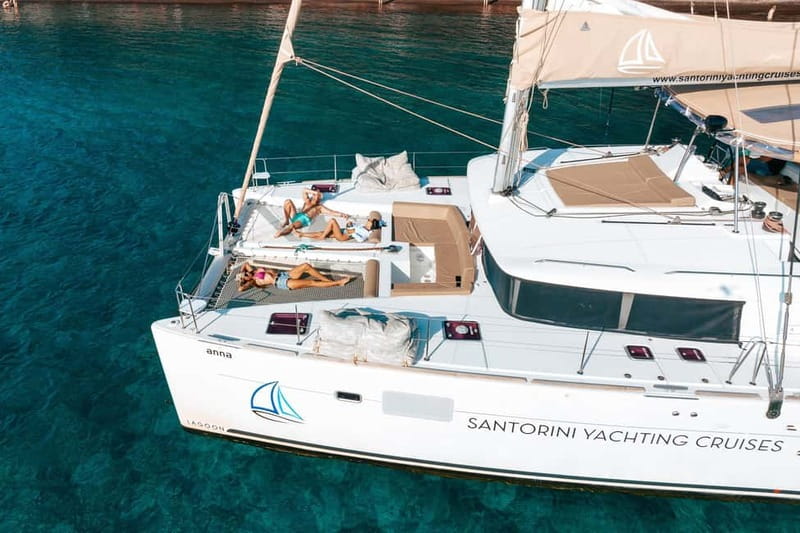 Santorini: Luxury Catamaran Cruise with Lunch, BBQ & Drinks - Mesa Pigadia Is the Main Early Swim Stop
