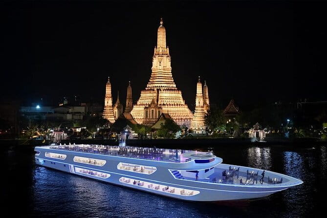 The Luxury White Cruise Experience - A modern dinner boat with old Bangkok outside