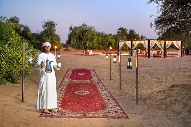 VIP Dubai Sunset Desert Safari: Camel Ride, BBQ, Unlimited Spirit - Sunset with date juice and camel milk chocolate