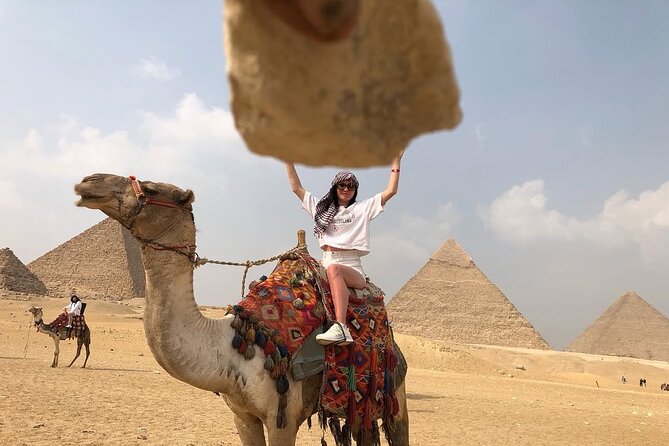 ViP Private Tour Giza Pyramids,Sphinx,camel ride , inside Pyramid - The Great Pyramid, Khafre, and Menkaure from outside
